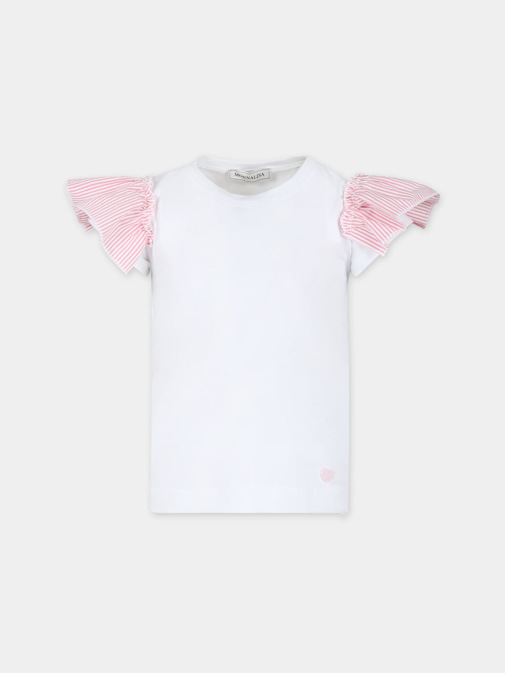 T-shirt blanc pour fille avec coeur rose